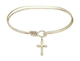 7 inch Oval Eye Hook Hamilton Gold Bangle Bracelet with a 14kt Gold Filled Cross Charm charm.