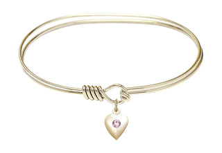 7 inch Oval Eye Hook Hamilton Gold Bangle Bracelet with a 14kt Gold Filled Heart charm.