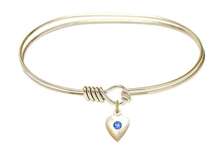 7 inch Oval Eye Hook Hamilton Gold Bangle Bracelet with a 14kt Gold Filled Heart charm.