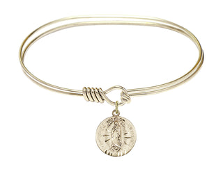 7 inch Oval Eye Hook Hamilton Gold Bangle Bracelet with a 14kt Gold Filled Our Lady of Guadalupe charm.