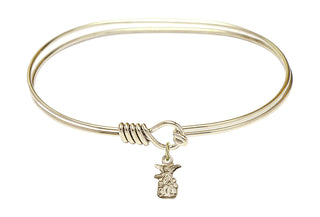 7 inch Oval Eye Hook Hamilton Gold Bangle Bracelet with a 14kt Gold Filled Littlest Angel charm.