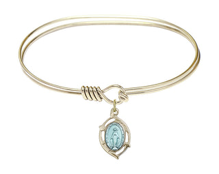 7 inch Oval Eye Hook Hamilton Gold Bangle Bracelet with a 14kt Gold Filled Miraculous Leaf charm.