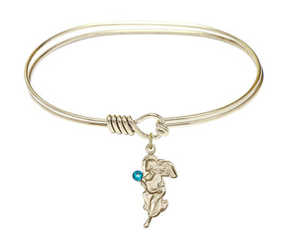 7 inch Oval Eye Hook Hamilton Gold Bangle Bracelet with a 14kt Gold Filled Guardian Angel charm.