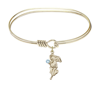 7 inch Oval Eye Hook Hamilton Gold Bangle Bracelet with a 14kt Gold Filled Guardian Angel charm.