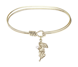 7 inch Oval Eye Hook Hamilton Gold Bangle Bracelet with a 14kt Gold Filled Guardian Angel charm.