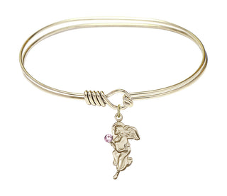 7 inch Oval Eye Hook Hamilton Gold Bangle Bracelet with a 14kt Gold Filled Guardian Angel charm.