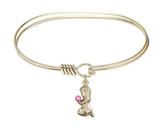 7 inch Oval Eye Hook Hamilton Gold Bangle Bracelet with a 14kt Gold Filled Praying Girl charm.
