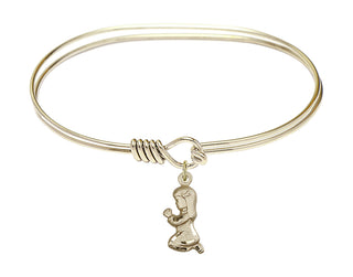 7 inch Oval Eye Hook Hamilton Gold Bangle Bracelet with a 14kt Gold Filled Praying Girl charm.