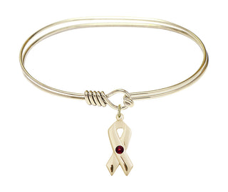 7 inch Oval Eye Hook Hamilton Gold Bangle Bracelet with a 14kt Gold Filled Cancer Awareness charm.