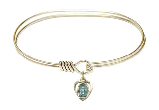 7 inch Oval Eye Hook Hamilton Gold Bangle Bracelet with a 14kt Gold Filled Miraculous Heart charm.