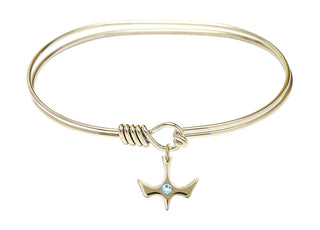 7 inch Oval Eye Hook Hamilton Gold Bangle Bracelet with a 14kt Gold Filled Holy Spirit charm.