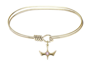 7 inch Oval Eye Hook Hamilton Gold Bangle Bracelet with a 14kt Gold Filled Holy Spirit charm.