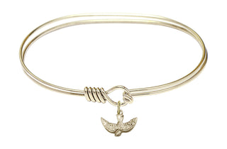 7 inch Oval Eye Hook Hamilton Gold Bangle Bracelet with a 14kt Gold Filled Holy Spirit charm.