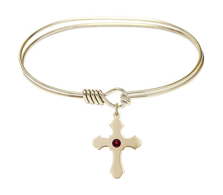 7 inch Oval Eye Hook Hamilton Gold Bangle Bracelet with a 14kt Gold Filled Cross charm.