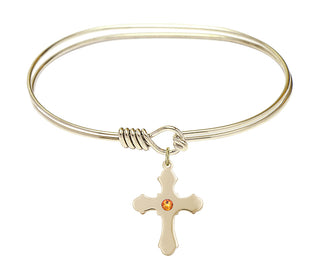 7 inch Oval Eye Hook Hamilton Gold Bangle Bracelet with a 14kt Gold Filled Cross charm.
