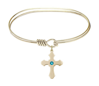 7 inch Oval Eye Hook Hamilton Gold Bangle Bracelet with a 14kt Gold Filled Cross charm.