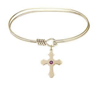 7 inch Oval Eye Hook Hamilton Gold Bangle Bracelet with a 14kt Gold Filled Cross charm.