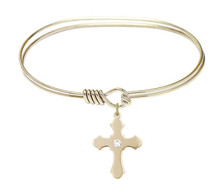 7 inch Oval Eye Hook Hamilton Gold Bangle Bracelet with a 14kt Gold Filled Cross charm.
