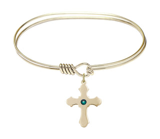 7 inch Oval Eye Hook Hamilton Gold Bangle Bracelet with a 14kt Gold Filled Cross charm.