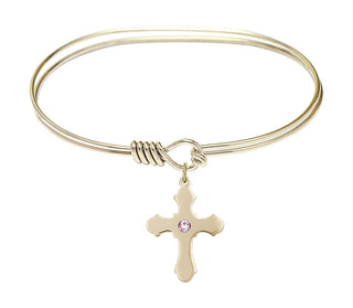 7 inch Oval Eye Hook Hamilton Gold Bangle Bracelet with a 14kt Gold Filled Cross charm.