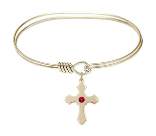 7 inch Oval Eye Hook Hamilton Gold Bangle Bracelet with a 14kt Gold Filled Cross charm.
