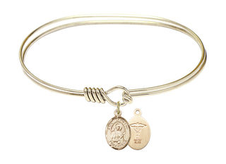7 inch Oval Eye Hook Hamilton Gold Bangle Bracelet with a 14kt Gold Filled Saint Camillus of Lellis/Doctors charm.