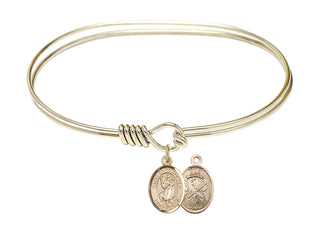 7 inch Oval Eye Hook Hamilton Gold Bangle Bracelet with a 14kt Gold Filled Saint Christopher/Nat'l Guard charm.