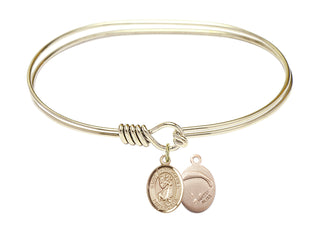 7 inch Oval Eye Hook Hamilton Gold Bangle Bracelet with a 14kt Gold Filled Saint Christopher/Paratroopers charm.