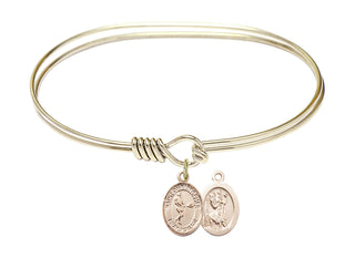 7 inch Oval Eye Hook Hamilton Gold Bangle Bracelet with a 14kt Gold Filled Saint Christopher/Tennis charm.