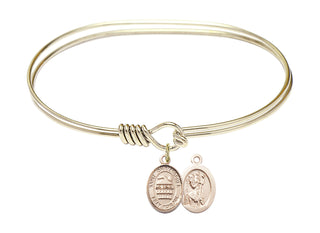 7 inch Oval Eye Hook Hamilton Gold Bangle Bracelet with a 14kt Gold Filled Saint Christopher/Swimming charm.