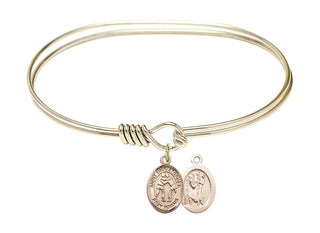 7 inch Oval Eye Hook Hamilton Gold Bangle Bracelet with a 14kt Gold Filled Saint Christopher/Wrestling charm.