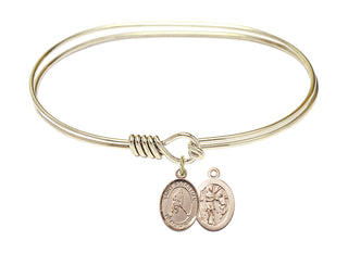 7 inch Oval Eye Hook Hamilton Gold Bangle Bracelet with a 14kt Gold Filled Saint Sebastian/Ice Hockey charm.