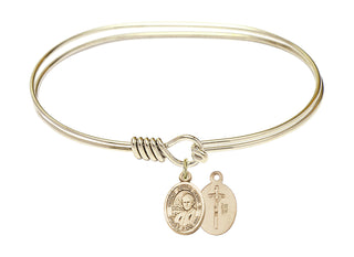 7 inch Oval Eye Hook Hamilton Gold Bangle Bracelet with a 14kt Gold Filled Saint John Paul II charm.