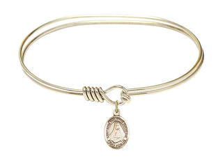 7 inch Oval Eye Hook Hamilton Gold Bangle Bracelet with a 14kt Gold Filled Saint Rose Philippine Duchesne charm. Engraved Catholic Saint Jewelry