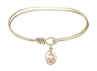 7 inch Oval Eye Hook Hamilton Gold Bangle Bracelet with a 14kt Gold Filled Pope Francis charm.