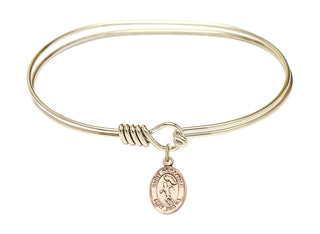 7 inch Oval Eye Hook Hamilton Gold Bangle Bracelet with a 14kt Gold Filled Saint Sebastian/Track&Field charm.