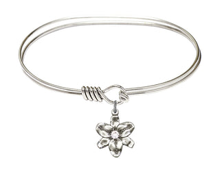 7 inch Oval Eye Hook Rhodium Bangle Bracelet with a Sterling Silver Chastity charm.