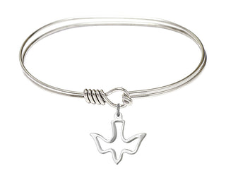 7 inch Oval Eye Hook Rhodium Bangle Bracelet with a Sterling Silver Holy Spirit charm.