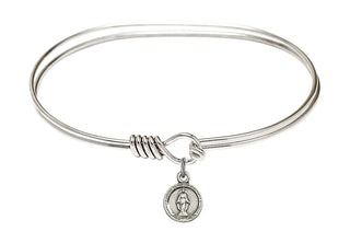 7 inch Oval Eye Hook Rhodium Bangle Bracelet with a Sterling Silver Miraculous charm.