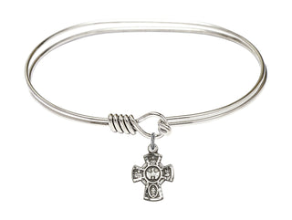 7 inch Oval Eye Hook Rhodium Bangle Bracelet with a Sterling Silver 5-Way charm.