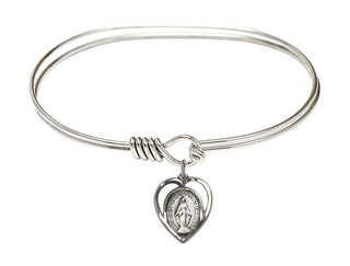 7 inch Oval Eye Hook Rhodium Bangle Bracelet with a Sterling Silver Miraculous charm.
