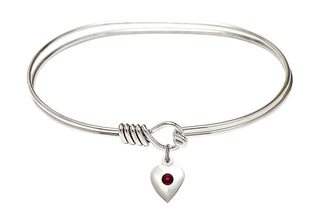 7 inch Oval Eye Hook Rhodium Bangle Bracelet with a Sterling Silver Heart charm.