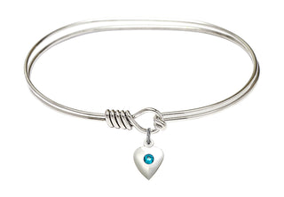 7 inch Oval Eye Hook Rhodium Bangle Bracelet with a Sterling Silver Heart charm.