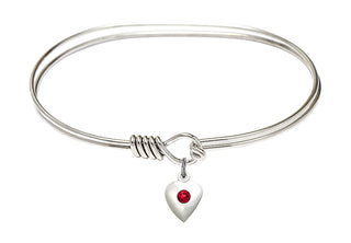 7 inch Oval Eye Hook Rhodium Bangle Bracelet with a Sterling Silver Heart charm.