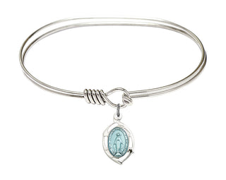 7 inch Oval Eye Hook Rhodium Bangle Bracelet with a Sterling Silver Miraculous Leaf charm.