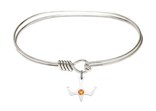 7 inch Oval Eye Hook Rhodium Bangle Bracelet with a Sterling Silver Holy Spirit charm.