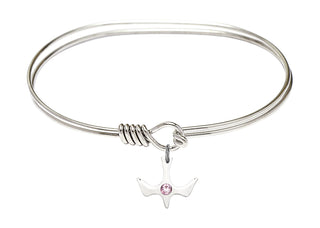 7 inch Oval Eye Hook Rhodium Bangle Bracelet with a Sterling Silver Holy Spirit charm.