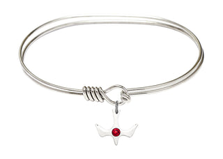 7 inch Oval Eye Hook Rhodium Bangle Bracelet with a Sterling Silver Holy Spirit charm.