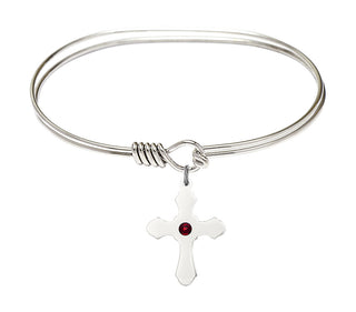 7 inch Oval Eye Hook Rhodium Bangle Bracelet with a Sterling Silver Cross charm.