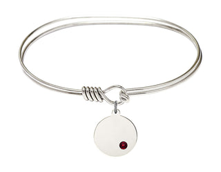7 inch Oval Eye Hook Rhodium Bangle Bracelet with a Sterling Silver Plain Disc charm.